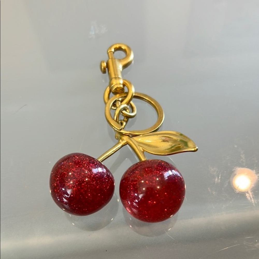 Cherry Charm Keychain in Red and Gold